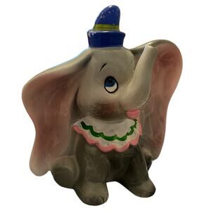 Vintage 1950'S WALT DISNEY DUMBO ELEPHANT Figurine, GRAY & PINK w/ BLUE HAT, 5"